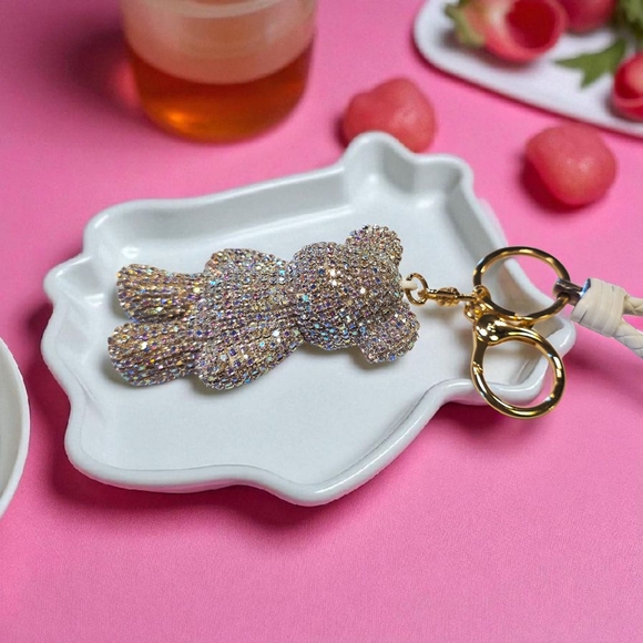 SALE!! Sparkling Bear Handbag Charm/Keychain with White Braided Loop - Picture 2 of 4
